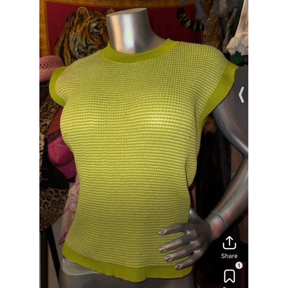 PLEATS PLEASE Issey Miyake Ribbed Knit Green Plaid VEST MEDium Made in Japan